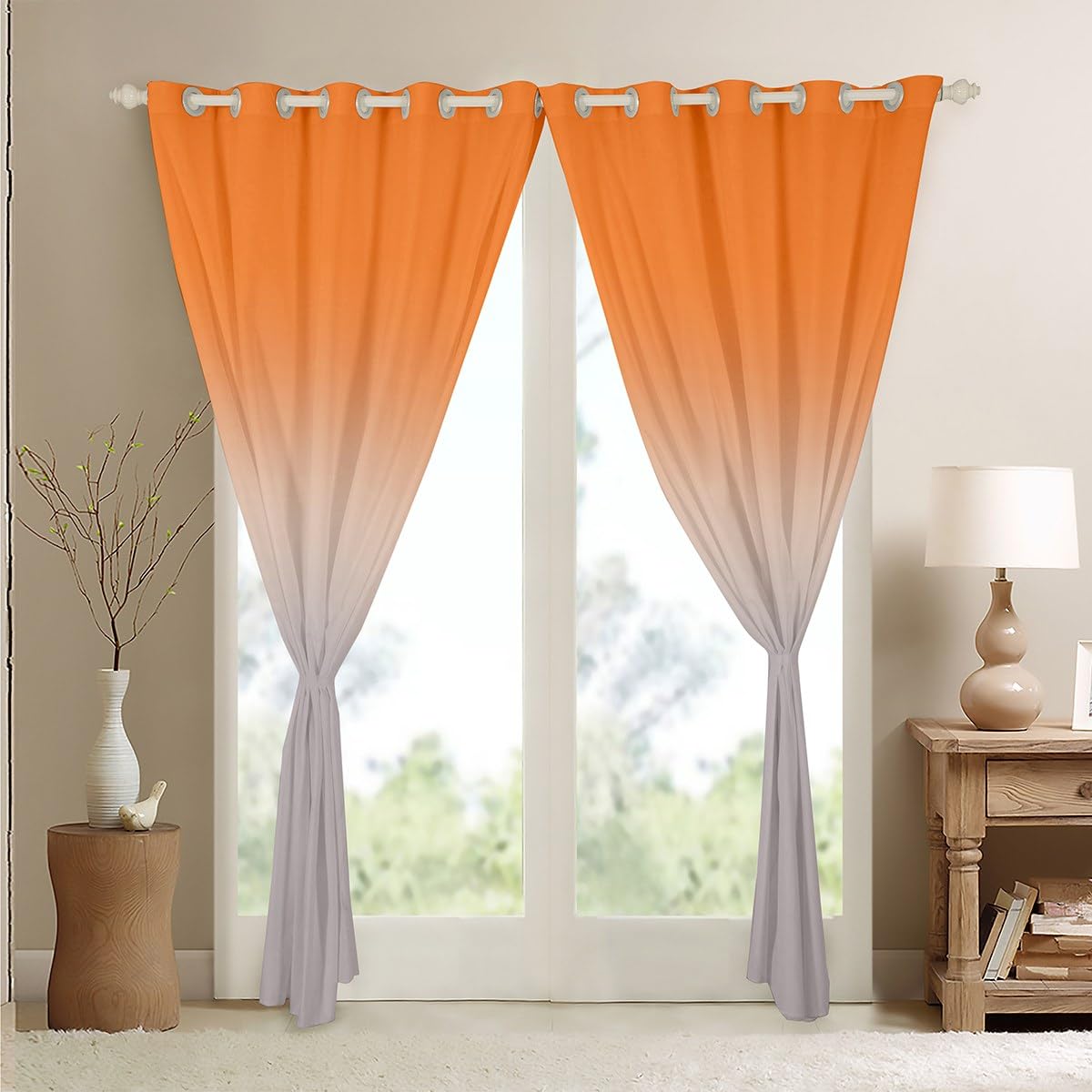 Homemissing Orange Darkening Drapes Gradient Style Curtains for Bedroom Living Room For Kids Women Men Ombre Grey 30%-50% Blackout Curtains Geometric Window Treatments W46*L54 - Image 4