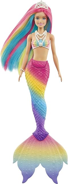 Barbie GTF89 - Dreamtopia Rainbow magiczna lalka syrenka z tęczowymi włosami i funkcją zmiany koloru, prezent dla dzieci od 3 do 7 lat