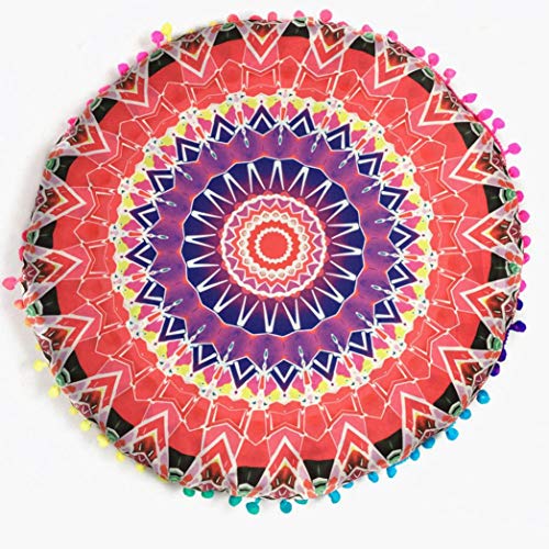 Indian Mandala Floor Pillows Round Bohemian Cushion Cushions Pillows Cover Case Meditation Ottoman Pouf Cover Comfortable Home Car Bed Sofa (Red)