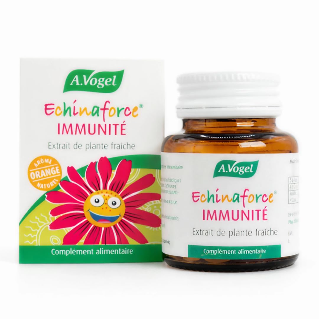 A.VOGEL - Echinaforce Enfant – Complément alimentaire arôme orange – Améliore la résistance de l’organisme - Pour l'hiver - Extrait de plante d’Echinacea Purpurea - 120 comprimés