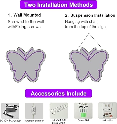 Miniatura 6 de UOPUDSIR Espejo de neón de mariposa, luz de neón de mariposa, espejo de pared de dormitorio, luz de neón LED con espejo plateado para decoración del