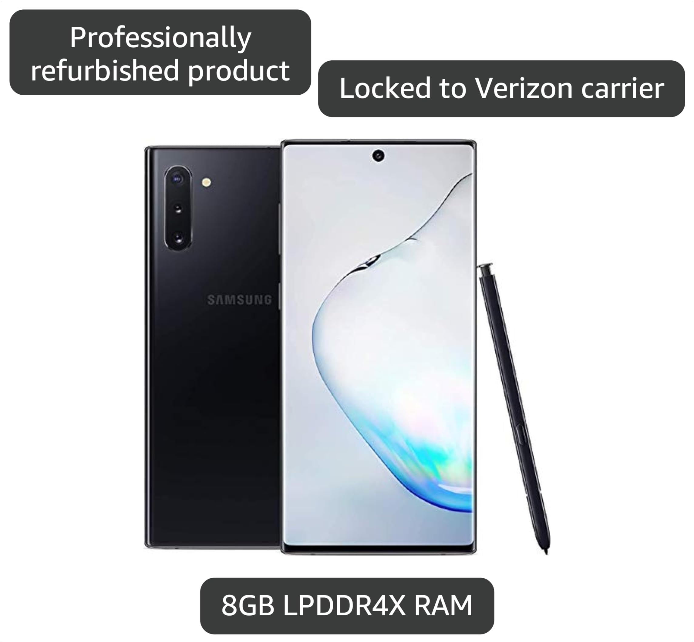 Amazon.com: Samsung Galaxy Note 10, 256GB, Aura Black - Locked to