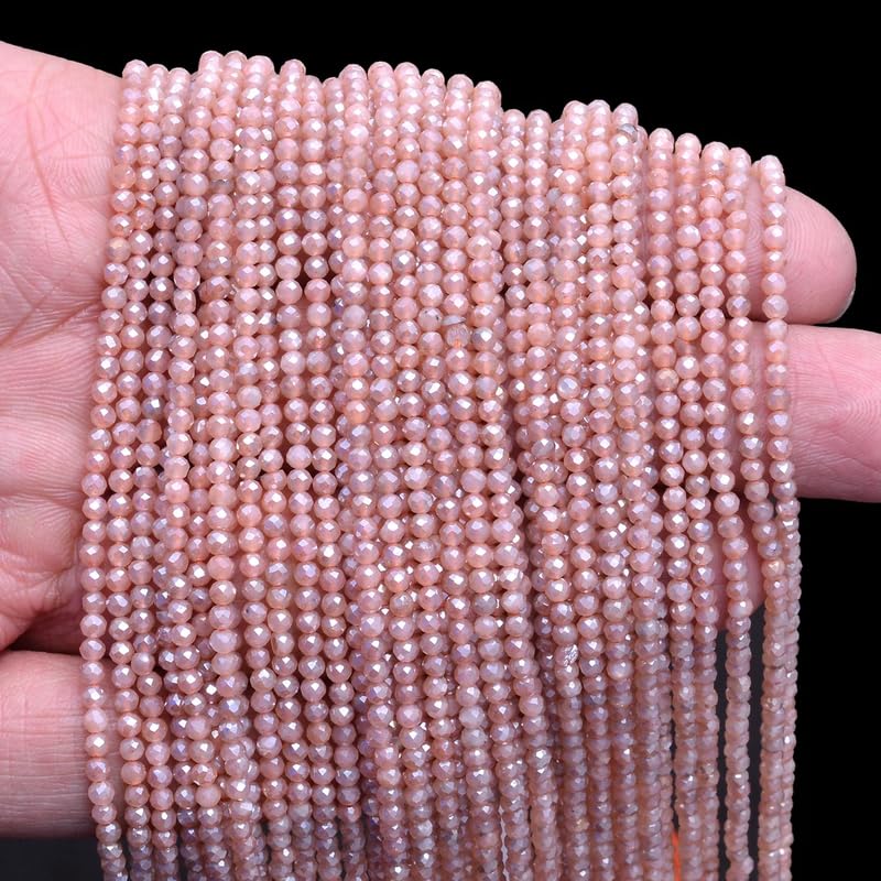 Micro perles pierre de lune pêche créations de bijoux bohèmes faits main