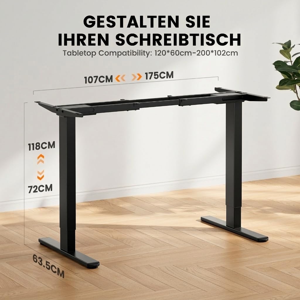 ErGear Höhenverstellbarer Schreibtisch Gestell mit 2 Starken Motoren, Höhenverstellbar Schreibtisch Elektrische Belastbar bis 120 KG, Tischgestell mit 4 Memory-Steuerung (Schwarz)
