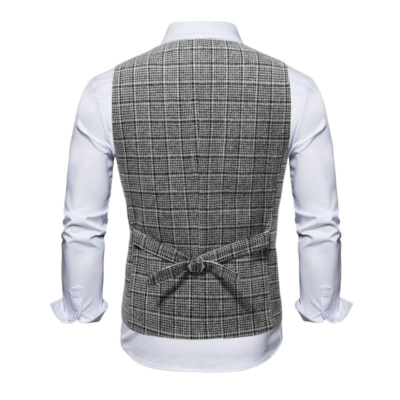 Chaleco a cuadros para hombre YEBAITOU de vestir formal 4