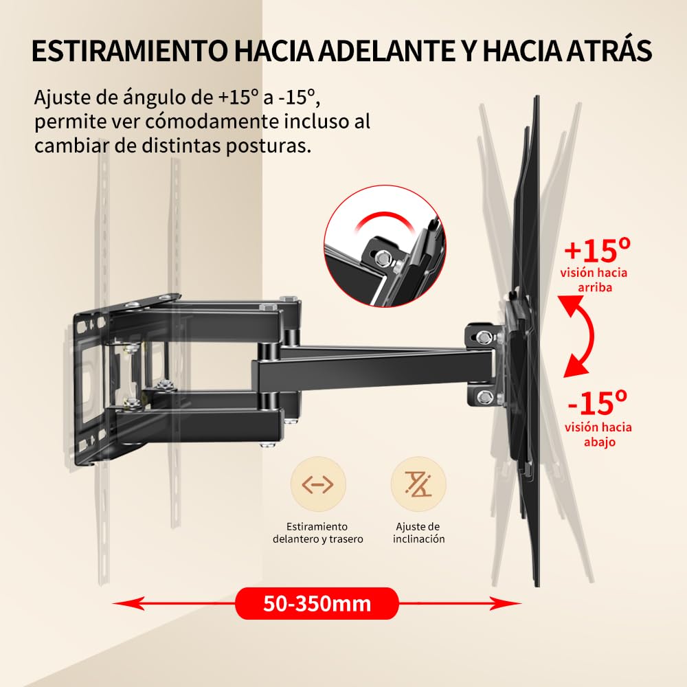 BuFan Supporto TV da 32-80 pollici, supporto da parete per TV LED/LCD/4K/OLED inclinabile e schermo girevole con doppio braccio articolato, max VESA 600 mm x 400 mm, fino a 45 kg