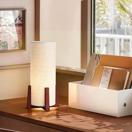 Miniatura 5 de KUNJOULAM Modernas lámparas de mesa pequeñas, lámpara de mesita de noche con pantalla de tela de lino, lámpara de mesa cilíndrica de 13.9 pulgadas