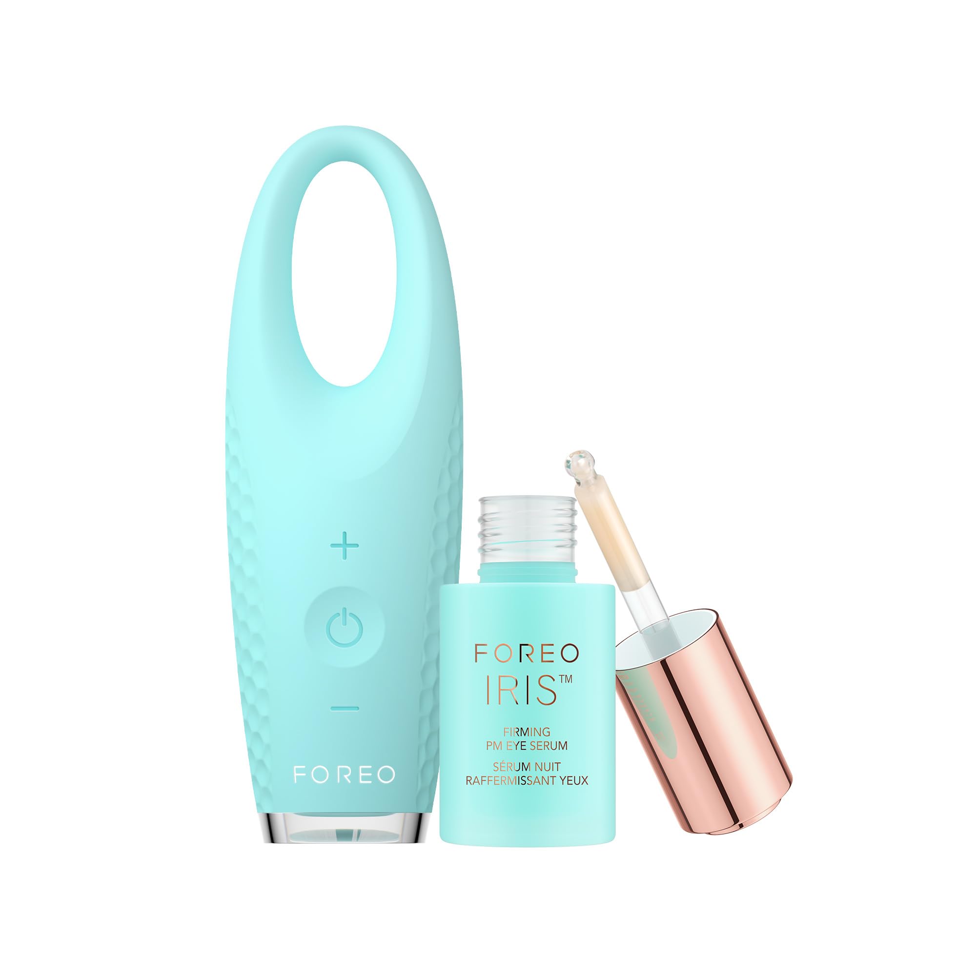 FOREO Eye Candy IRIS 2 Bundle - Lymphatic Drainage Eye Massager + FOREO IRIS Firming PM Eye Serum, 0.5 oz - Dark Eye Circle Remover & Eye Bags Remover