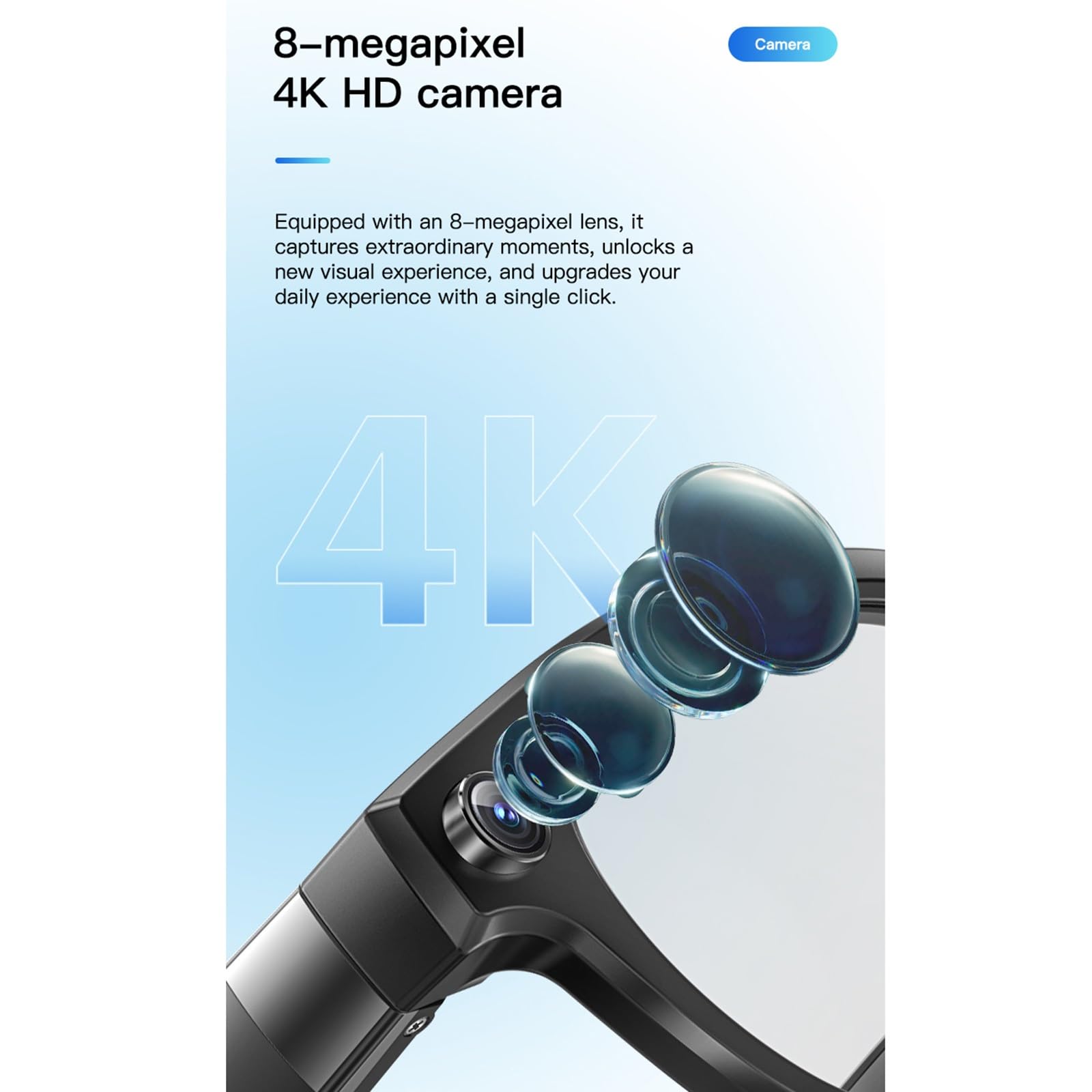 8MP 32GB AI Gafas Inteligentes Con Chat Y GPT Gafas Con Grabación De Video HD De 1080p Con Audio, Gafas De Sol Con Bluetooth Con Cámara, Traducción En Tiempo Real