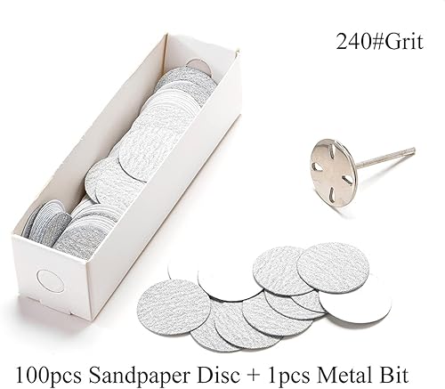 Miniatura 10 de 100 discos de papel de lija y 1 broca de metal, vástago de 332 reemplazable pedicura disco de lijado para eliminación de callos de piel muerta,