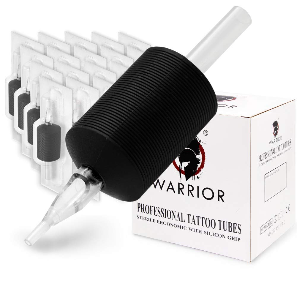 WARRIOR Tubos de Tatuaje Estériles Tattoo Grip Empuñadura Desechable con punta larga en Goma Blanda Profesional Antideslizante 25 mm Round Liner Shader Pack de 20 piezas(1.0/11R)