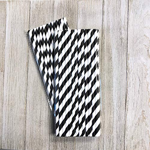 Pitillos de papel rayados negro blanco 19.69 cm pack 50 miniatura 3