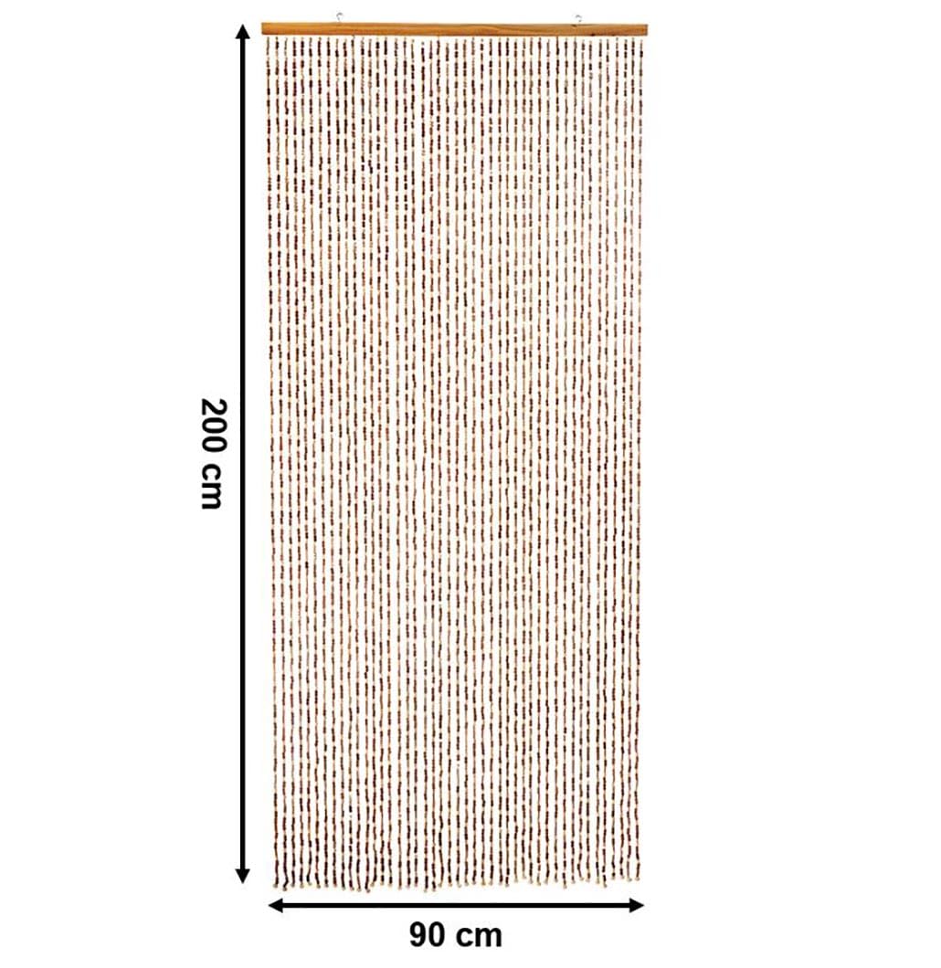 Kobolo Türvorhang Bamboo 90x200cm braun, Bambus Perlenvorhang mit 45 Strängen je 0,9cm & Holzleiste, dekorativer Fadenvorhang als Insektenschutz & Raumteiler für Balkon- & Terrassentür, handgefertigt