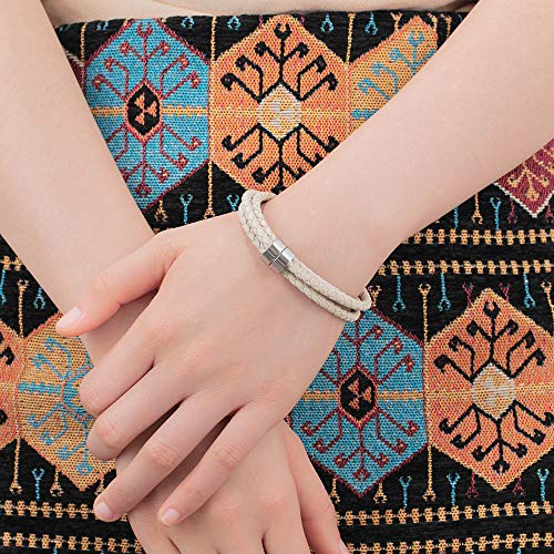 Personalized Womens Mens Braid Leather Bracelets With 1-6 Custom Names Beads Unisex Engraved Leather Bracelet Custom Name Bracelet For Birthday Mother's Day Father's Day (White, 3 Beads) #TOP4