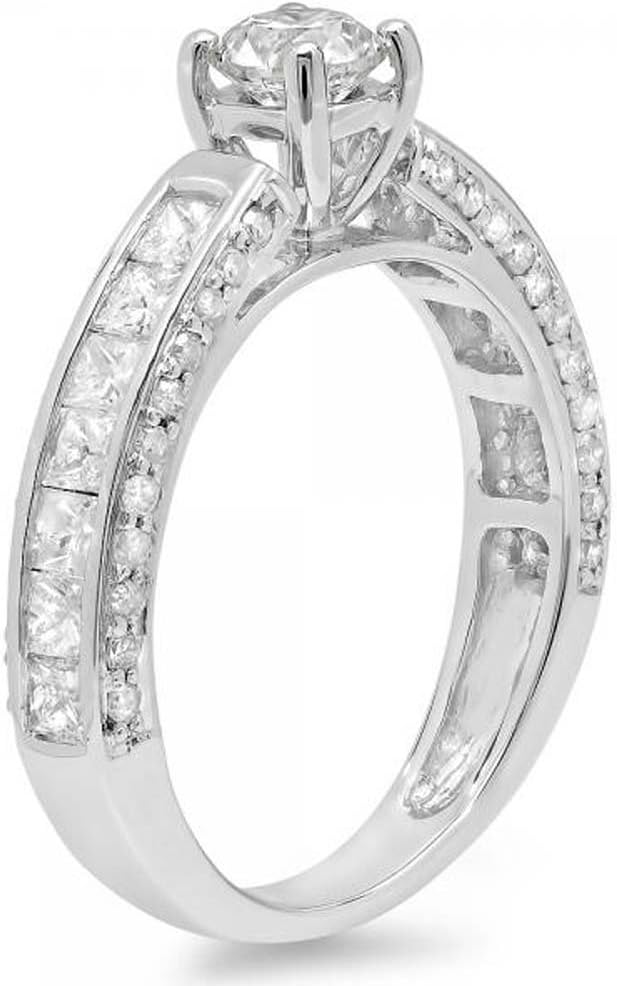 Dazzlingrock Collection 1.75 Ctw 14K Real Solid Gold Round & Princess Cut Natural Diamond Women Solitaire Bridal Engagement Ring