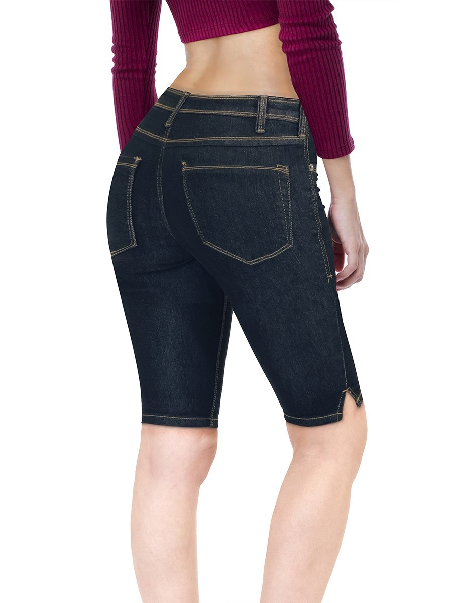 Hybrid & CompanyWomens Butt Lifting Mid Rise Denim Bermuda Shorts
