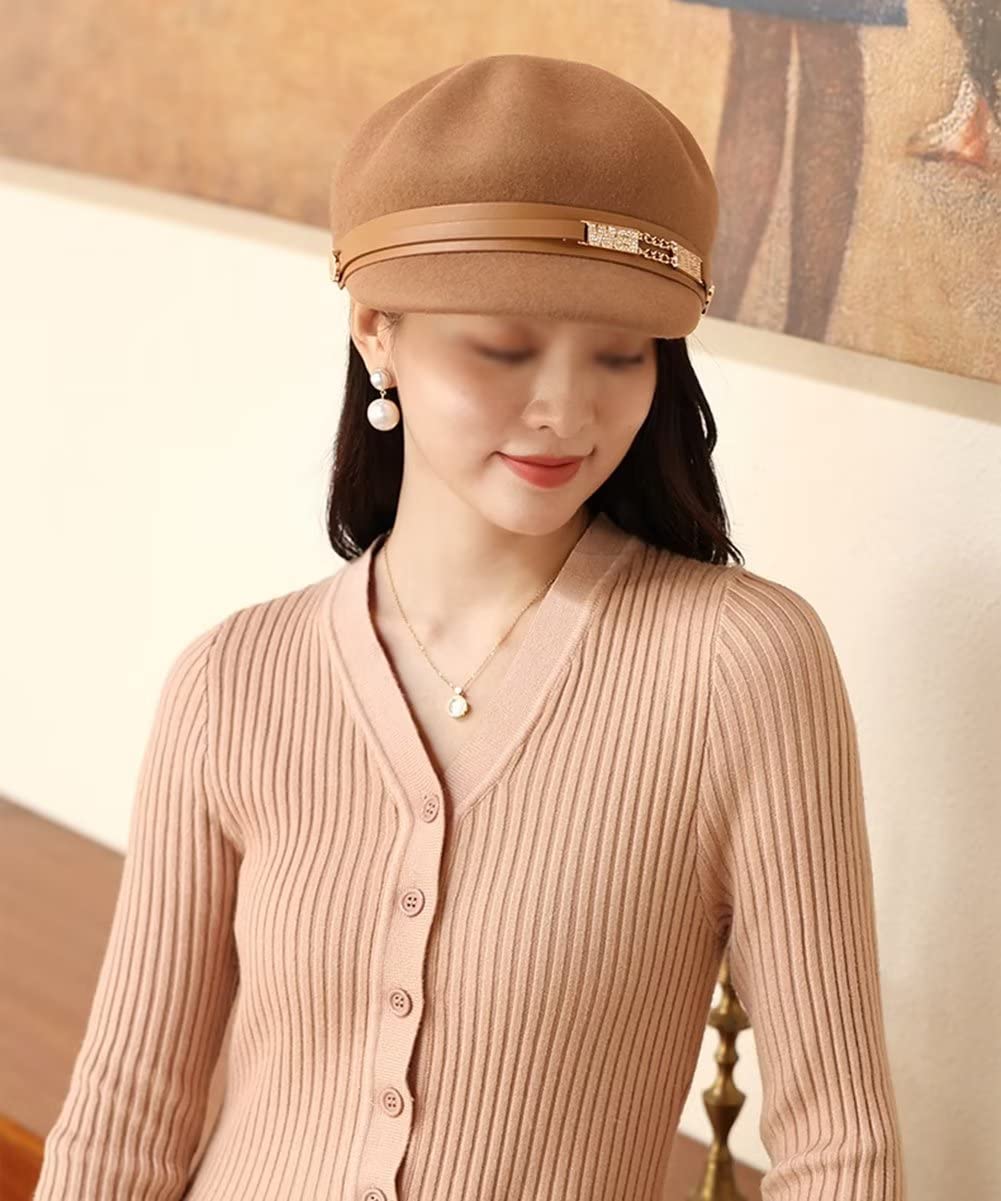 Moda 100% Lana Gorro de Fieltro para Las Mujeres cálido Invierno Boinas con Visera Sombrero Pintor Mujeres Sombrero de Fieltro