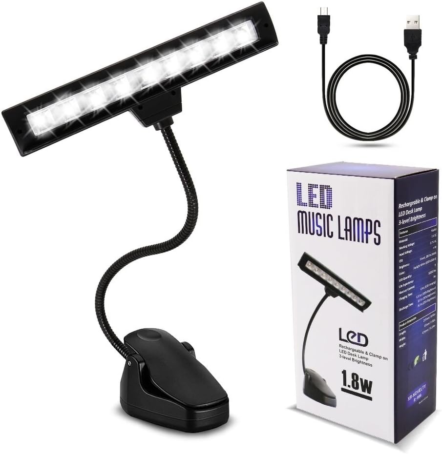 Music Stand Light, 3 Color Temperature, 3 Levels Dimmable, Perfect for Piano, Orchestra, DJ & Craft, Clip on Desk Lamp, Rechargeable Battery Operated & USB Charging Cable Included