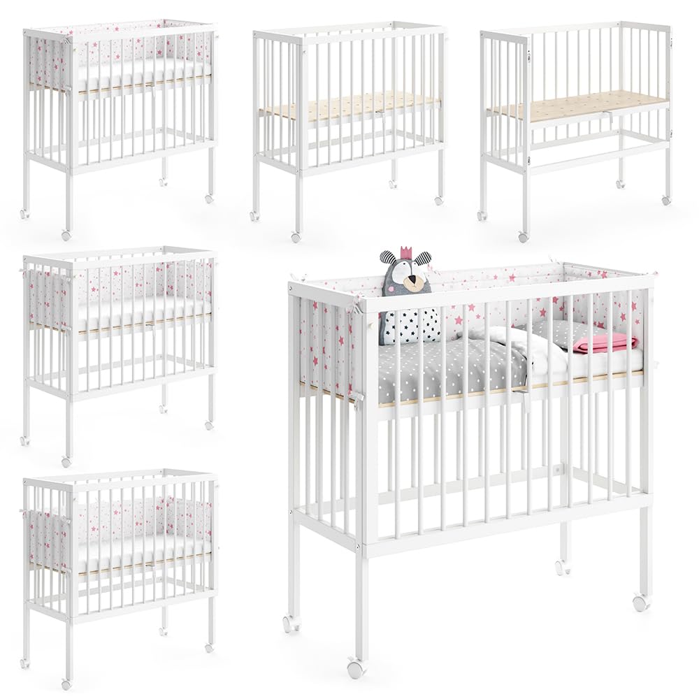 VitaliSpa Lettino da attaccare al letto Sophie, Bianco, 94 x 42.5 cm 2 guide laterali, regolabile in altezza con ruote e fissaggio al letto dei genitori