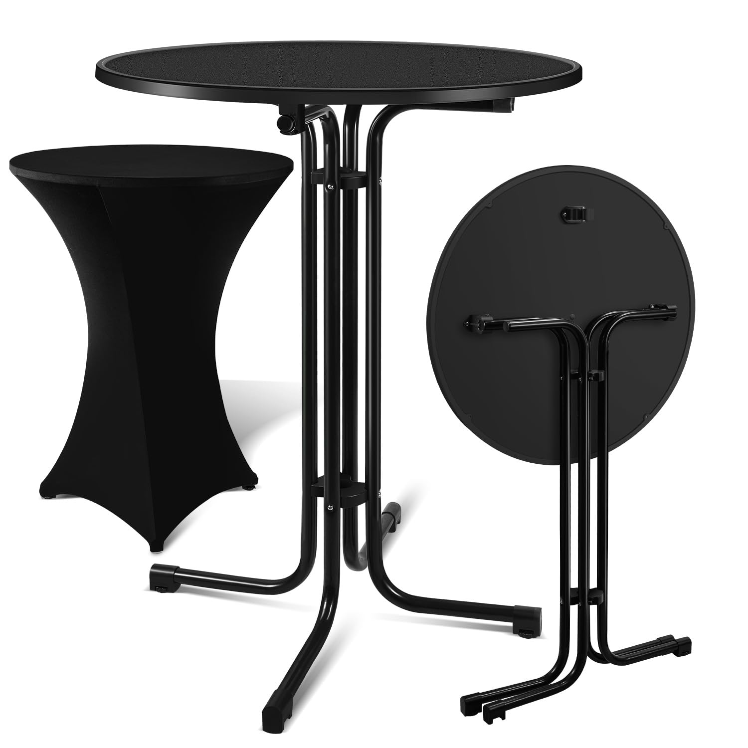 Sonnewelt Table haute pliable avec housse - Diamètre : 80 cm - Table de fête ronde pour l'intérieur et l'extérieur - Hauteur : 110 cm - Résistante aux intempéries - Pieds réglables en hauteur - Noir