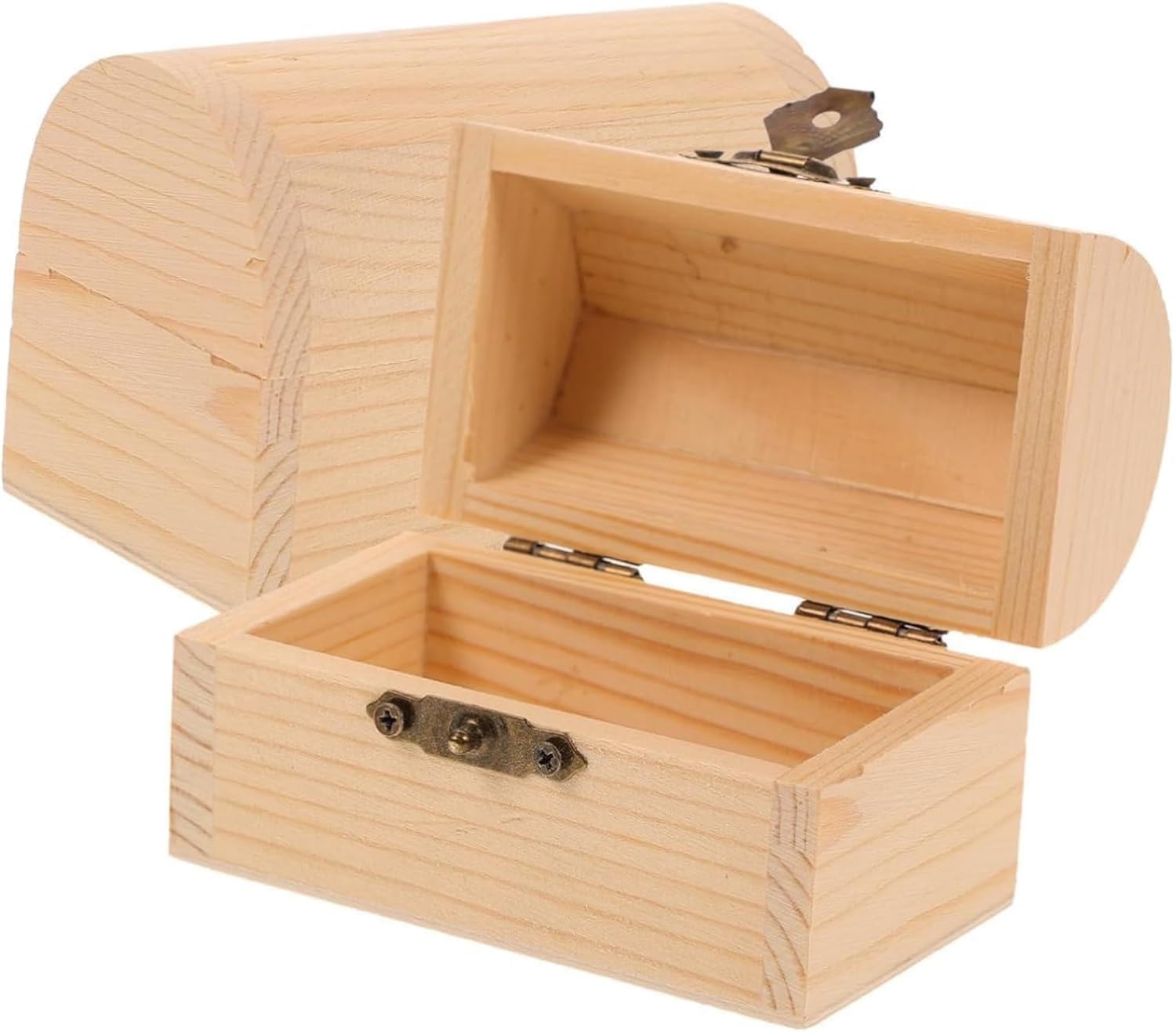 Zcccc Natural Pine Diy Unfinished Wooden Pirate Treasure Chest, Pine Wood Storage Box With Hinged Lid, Locking Clasp, Decorative Pine Wood Craft Box