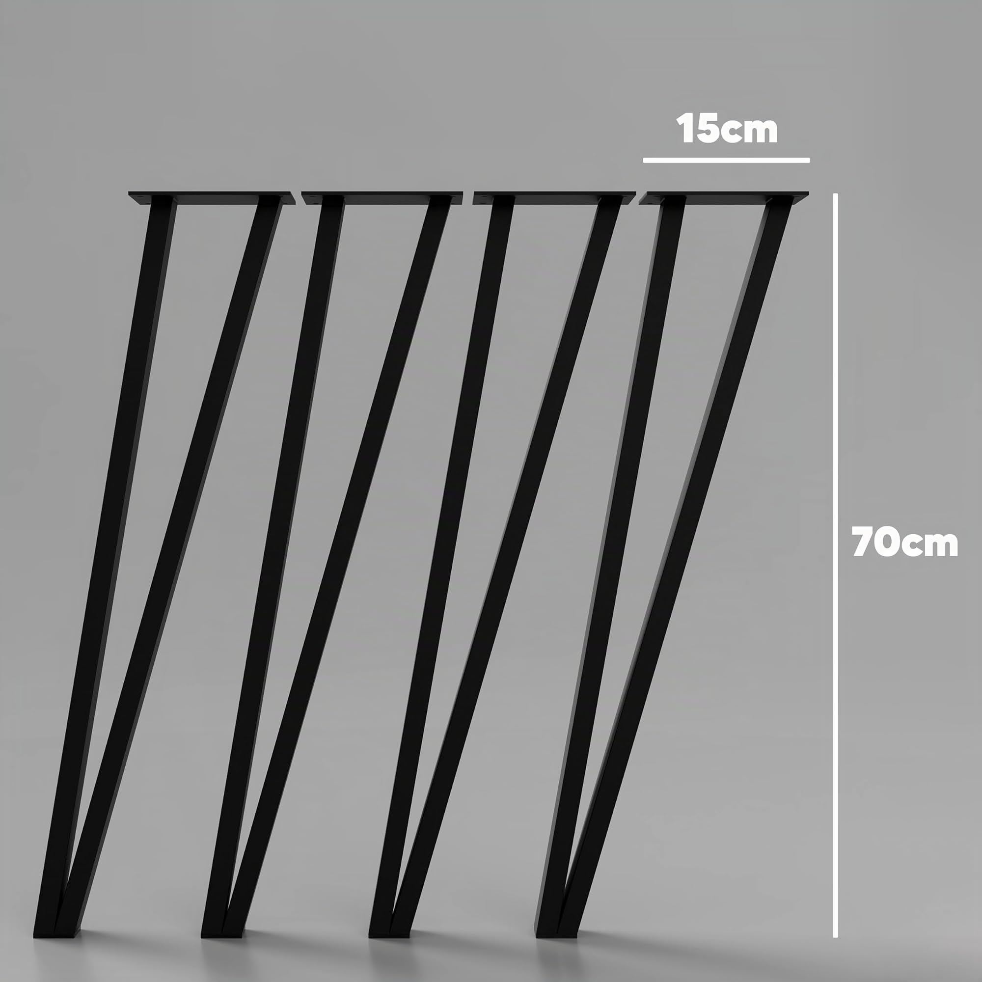 MATERIUM® Tischbeine Metall Schwarz 70cm (4er Set) | Moderne Tischfüße für Esstisch & Schreibtisch | Inkl. Schrauben & Bodenschutz (Schwarz Matt)