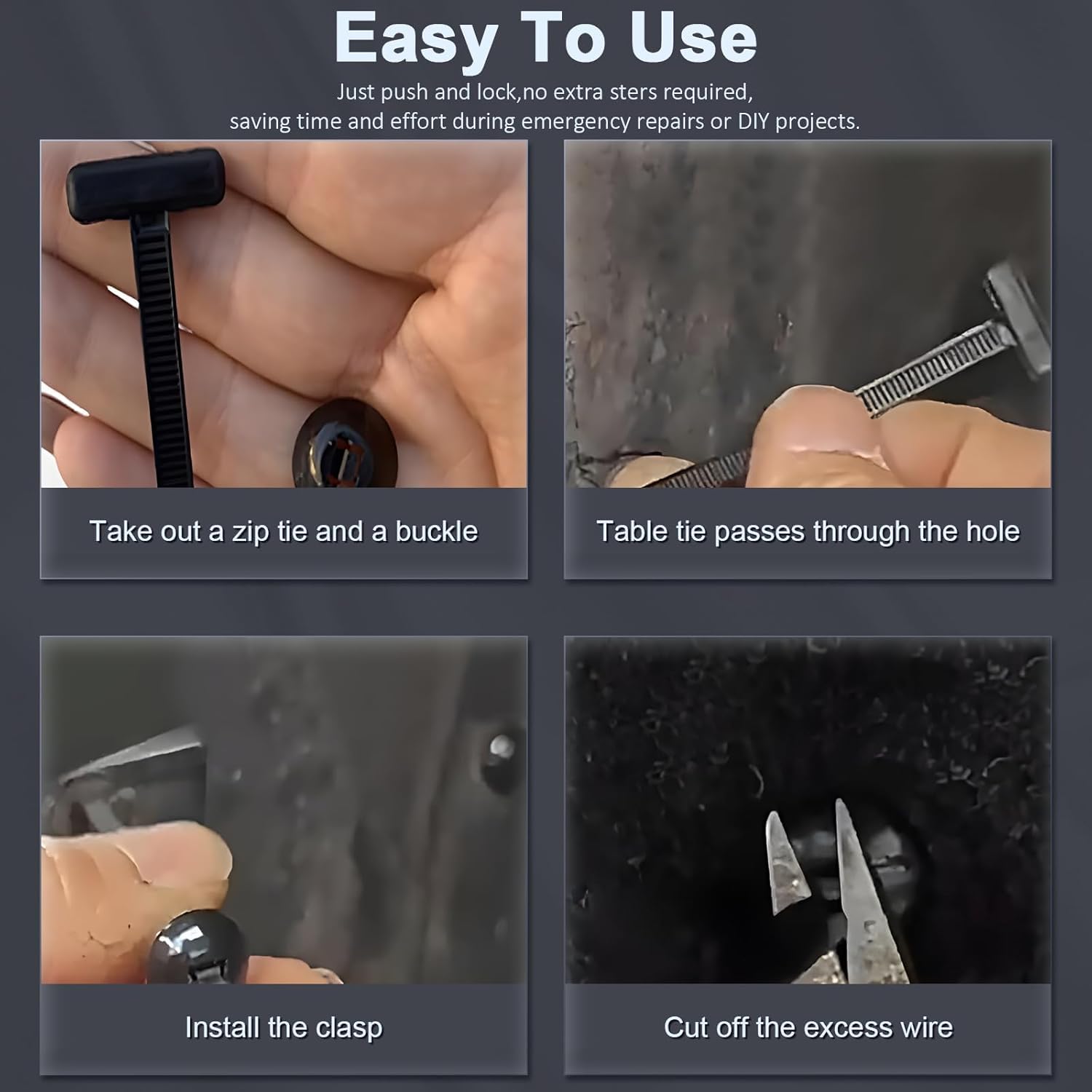 100PCS Nylon Universal Cable Tie Buckle - Automotive Zipper Clips for Car Heavy Duty New Multifunctional Nylon Plastic Rivet Grip Zip Ties with Pin & Button Design for Car Daily Repair Bumper Clips