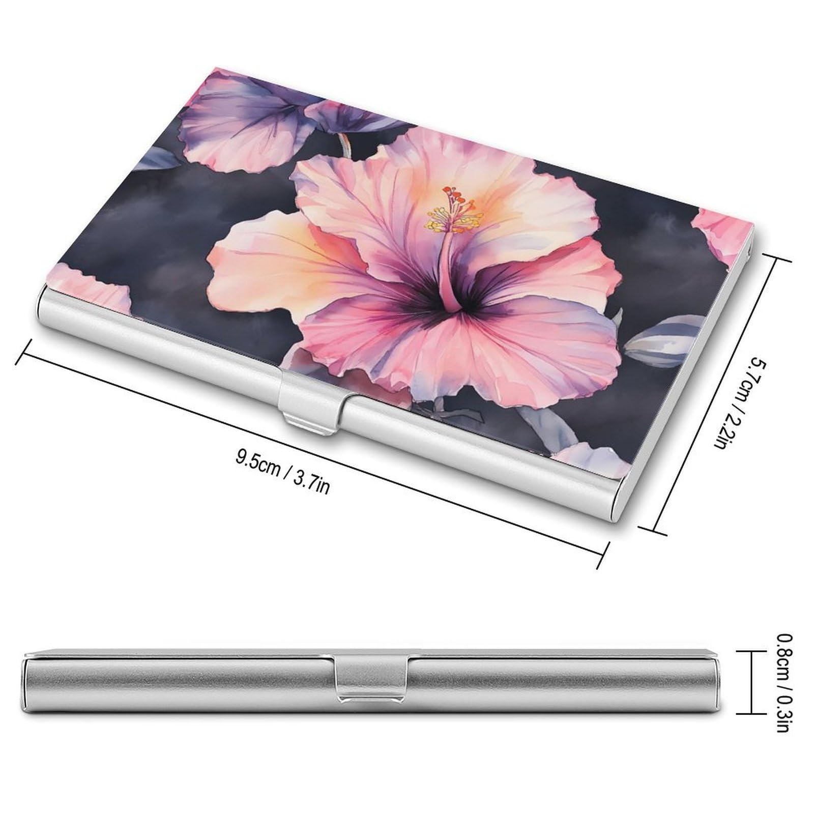 Hibiscus Flowers Slim Business Card Holder Wallet for Men & Women Pocket Metal Case 3.7x2.2x0.3 Inches