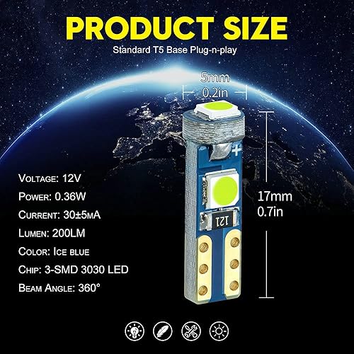 Miniatura 2 de T5 37 74 Bombilla LED con casquillo de bloqueo de giro PC74 PC37, panel de instrumentos, panel de luz de clúster, paquete de 10