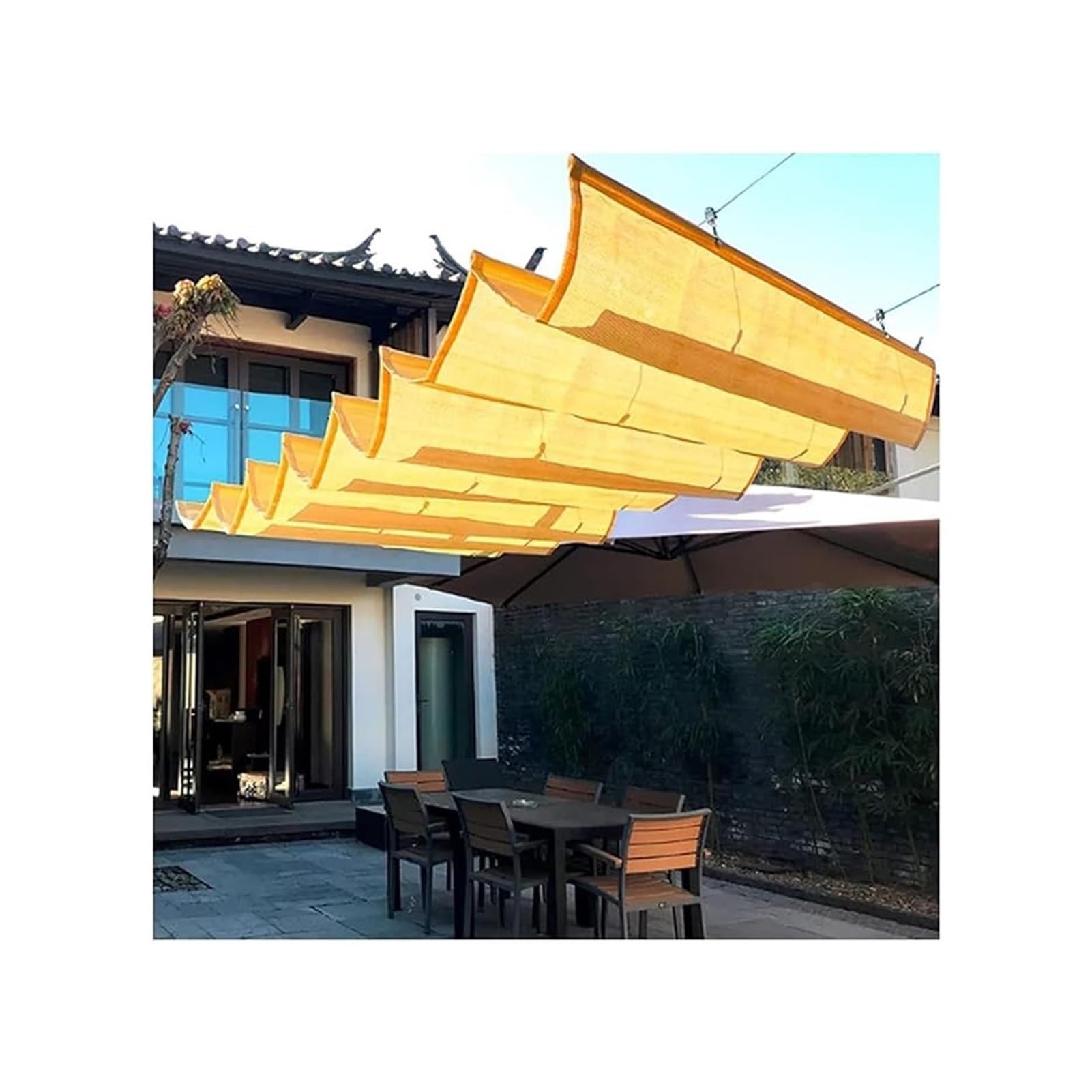 Voile d'ombrage d'extérieur rétractable en PEHD pour pergola et toit ondulé de terrasse