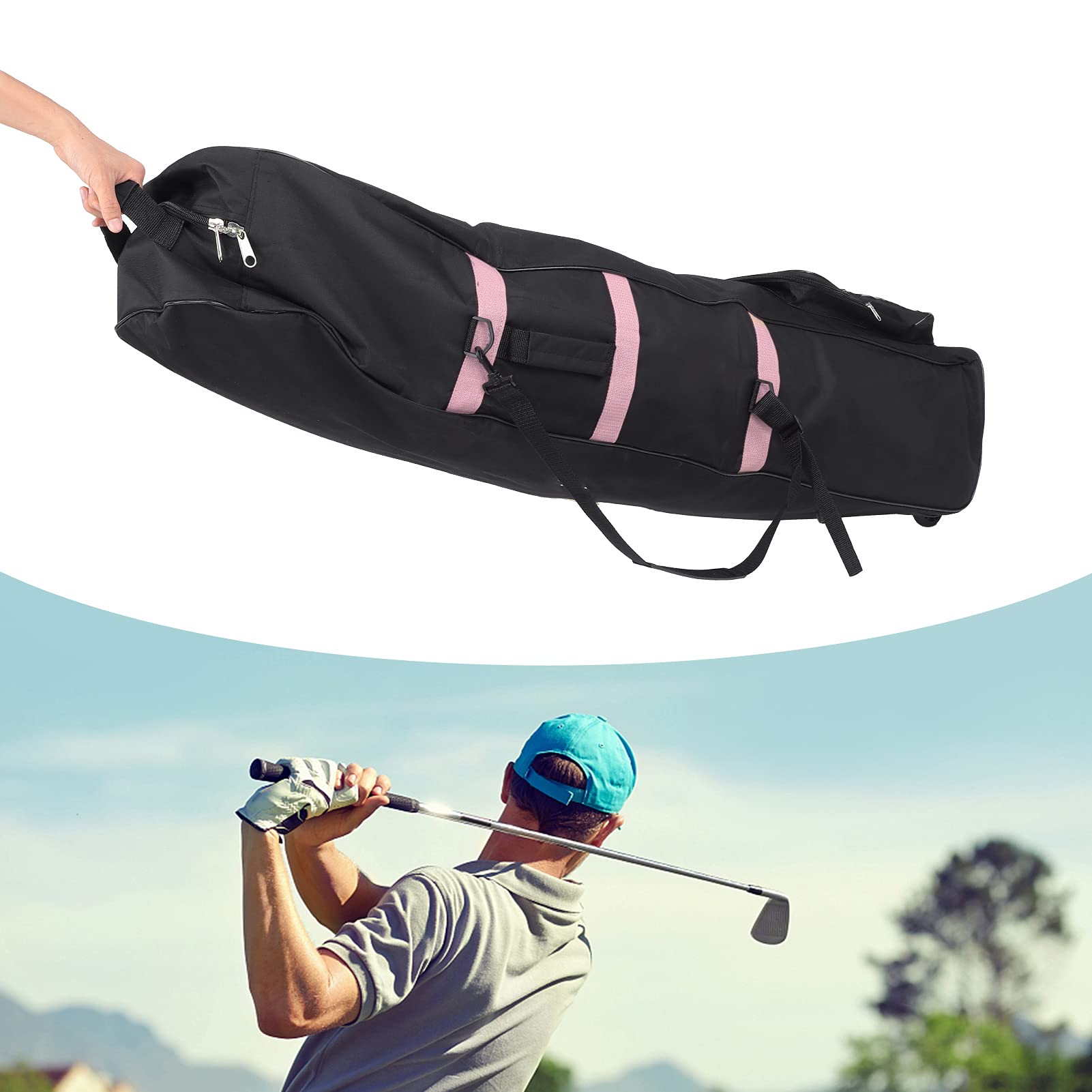 Sac de Voyage de Golf Pliable 600D Oxford avec Roulettes Rose