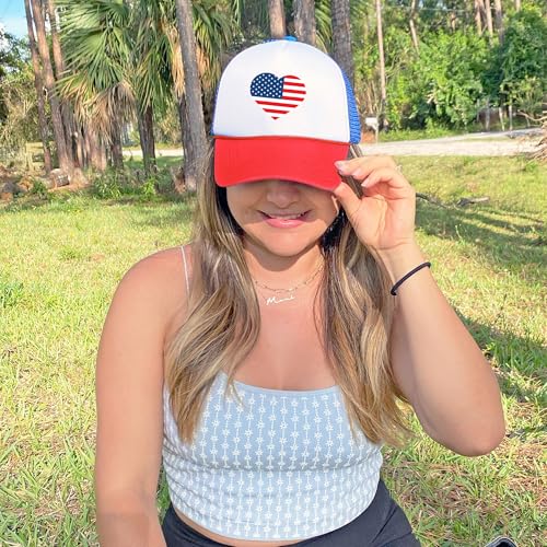 Image of American Flag Trucker Hat USA Snapback Hat 4th of July Patriotic Hats for Men Women