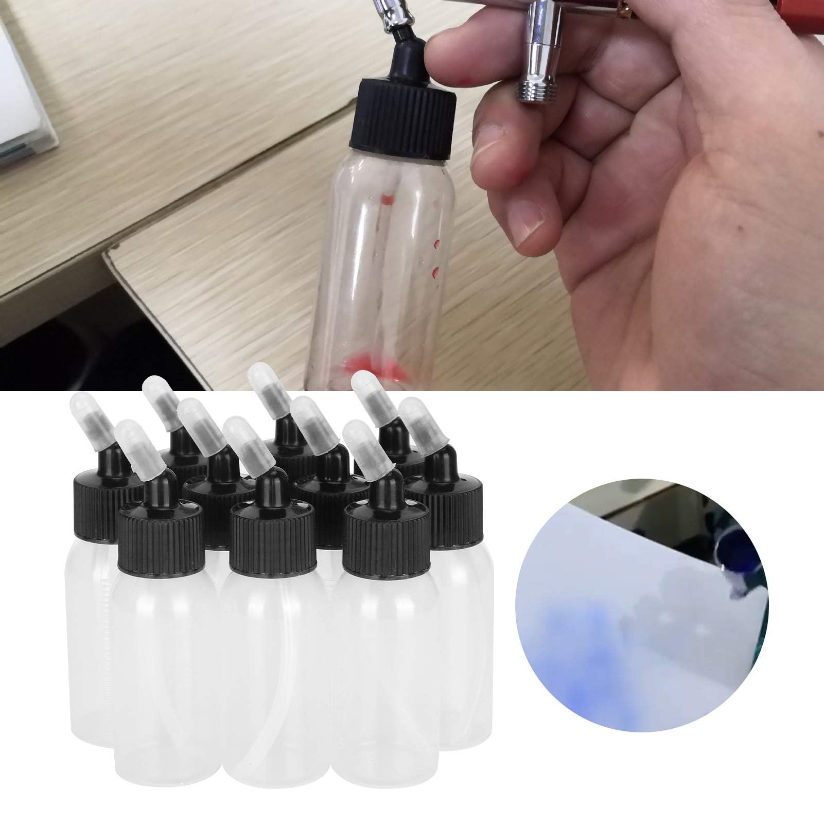 20 Stück Airbrush Flaschen Kit 30 ml PP Transparente Airbrush Dose Airbrush Siphon Feed Jar für Airbrush Doppeltwirkende Siphon Spritzpistolen
