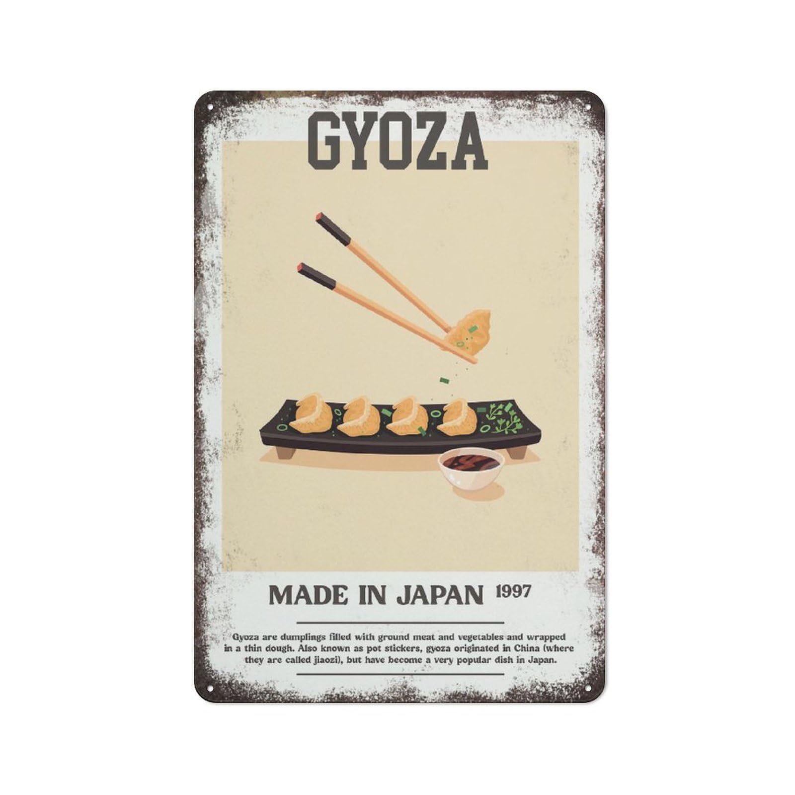 Gyoza Japanese Food Dumpling Novelty Retro Metal Tin Sign, Funny Wall Decor Garage Bar Courtyard Living room 8x12 Inch
