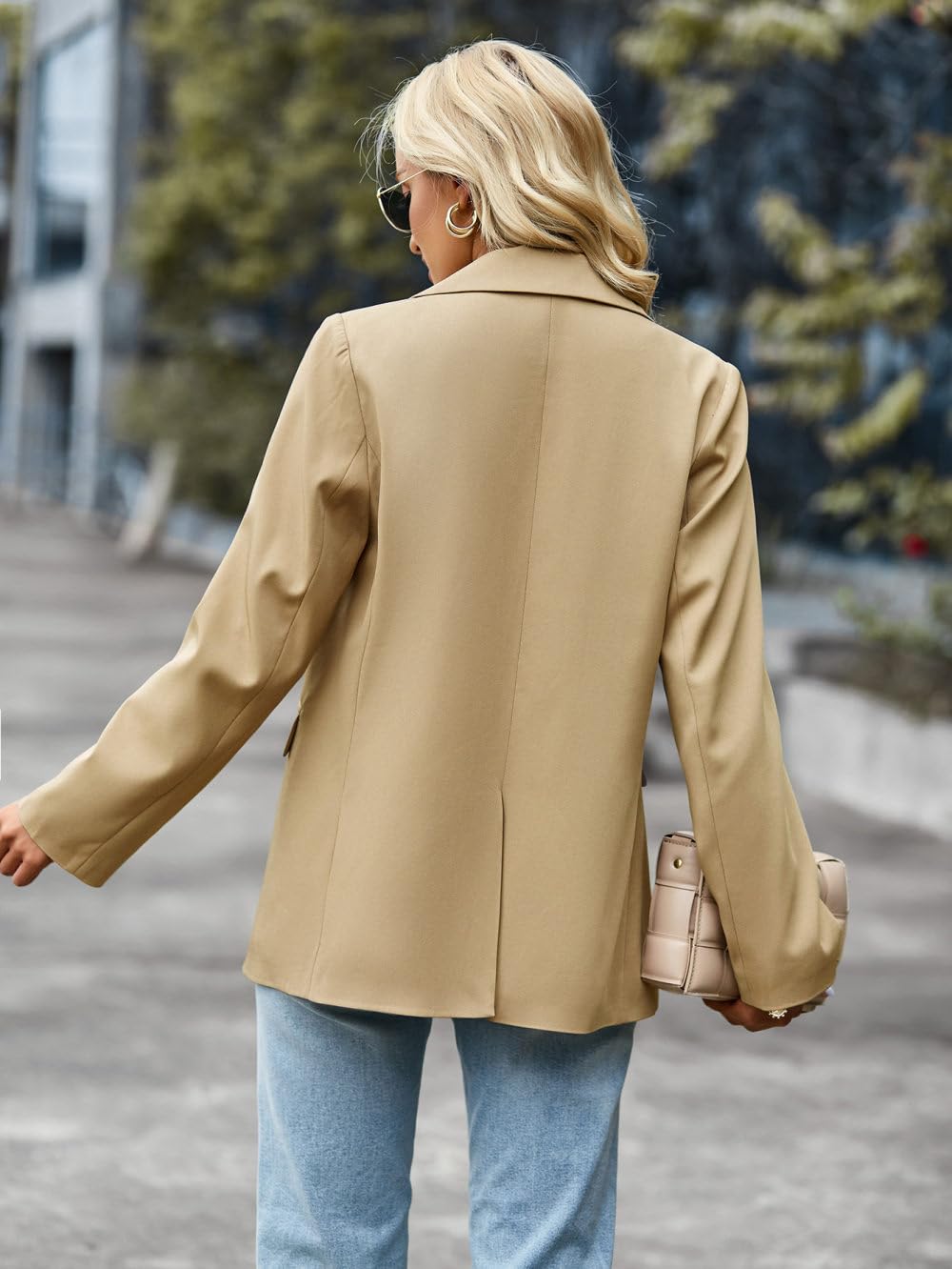 Blazer Für Damen,Khaki-Blazer Für Damen, Lässiger Cardigan-Mantel Mit Offener Vorderseite, Einfarbig, Lange Ärmel, Rückenschlitz-Design, Arbeitsanzug, Jacken, Büro, Business, Top, Taillierter
