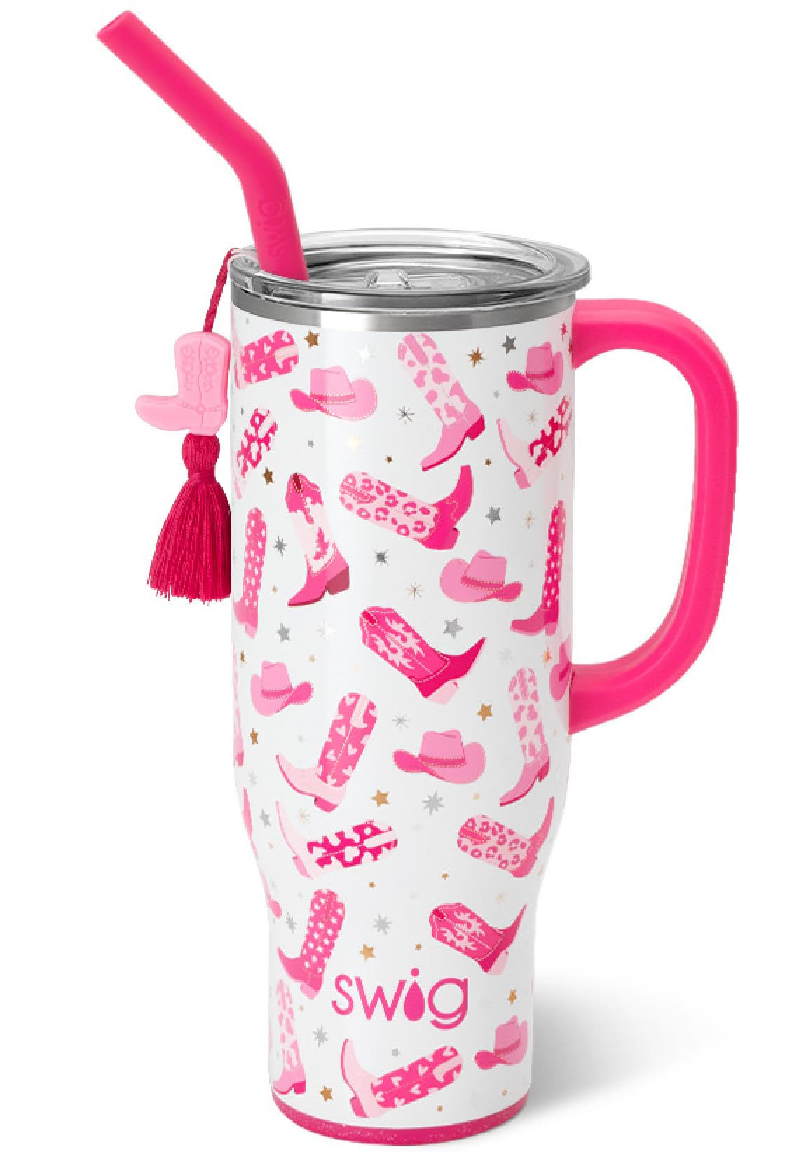 Swig Life30oz Mega Mug, 30 oz Tumbler with Handle and Straw, Cup Holder Friendly, Dishwasher Safe, Extra Large Insulated Tumbler, Stainless Steel Water Bottle (Let's Go Girls)