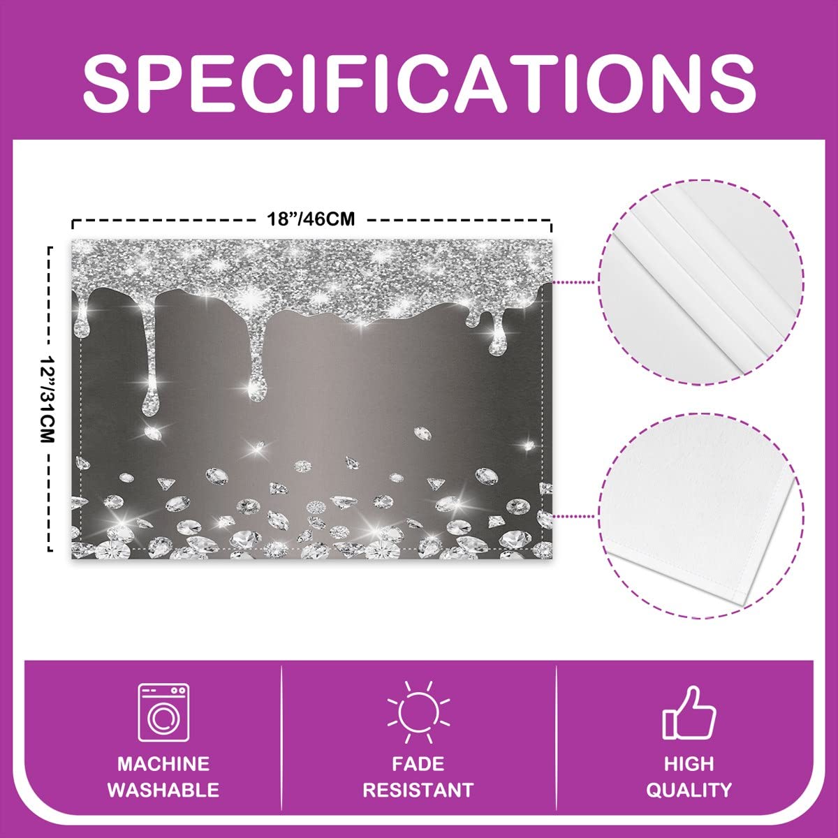 45x30cm Glitter Diamond Table Place Mats - Image 4