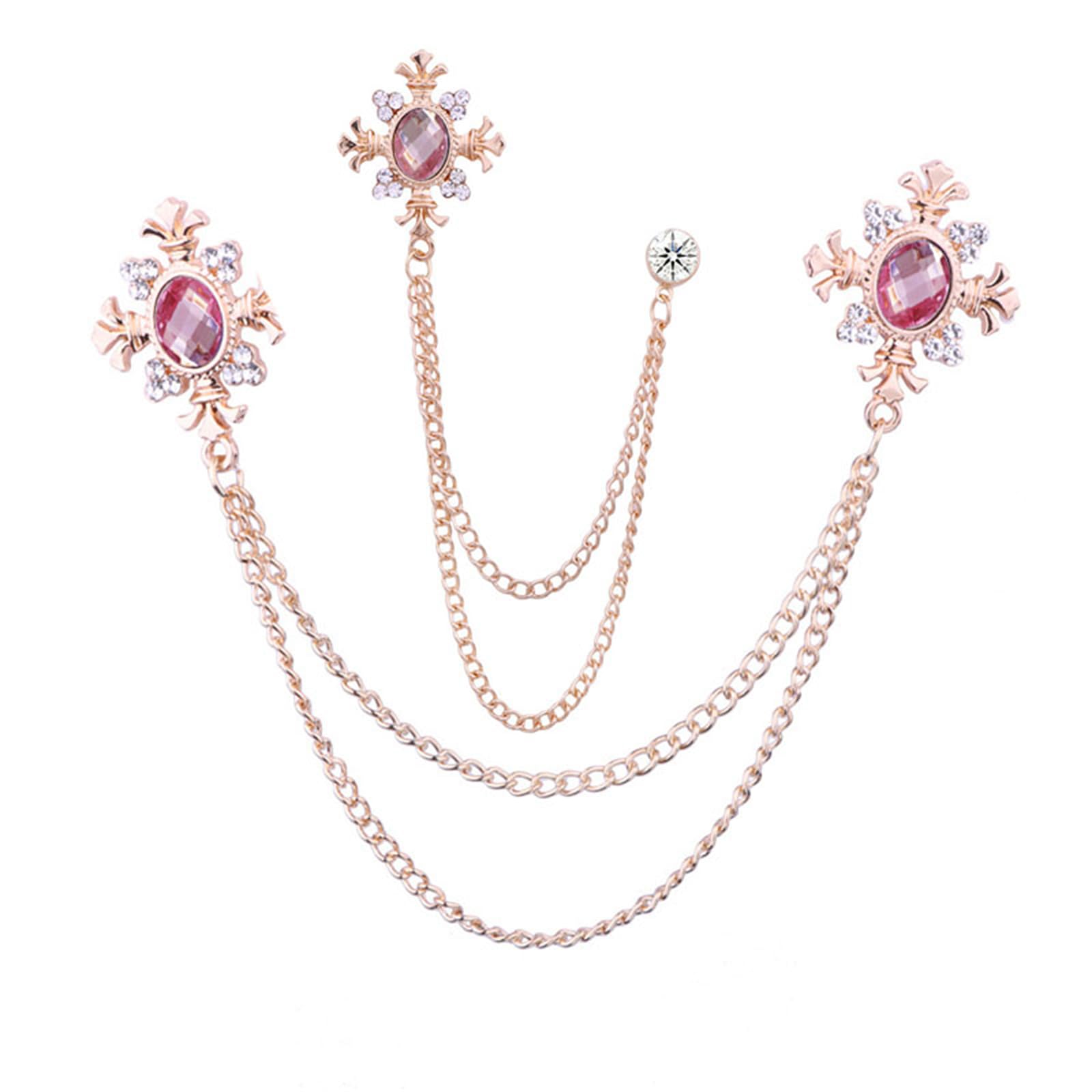 2PCS Long Chain Brooch Crystal Tassel Brooch Pin Gem Brooch Fashion Scarf Tie Pins for Women Men Wedding
