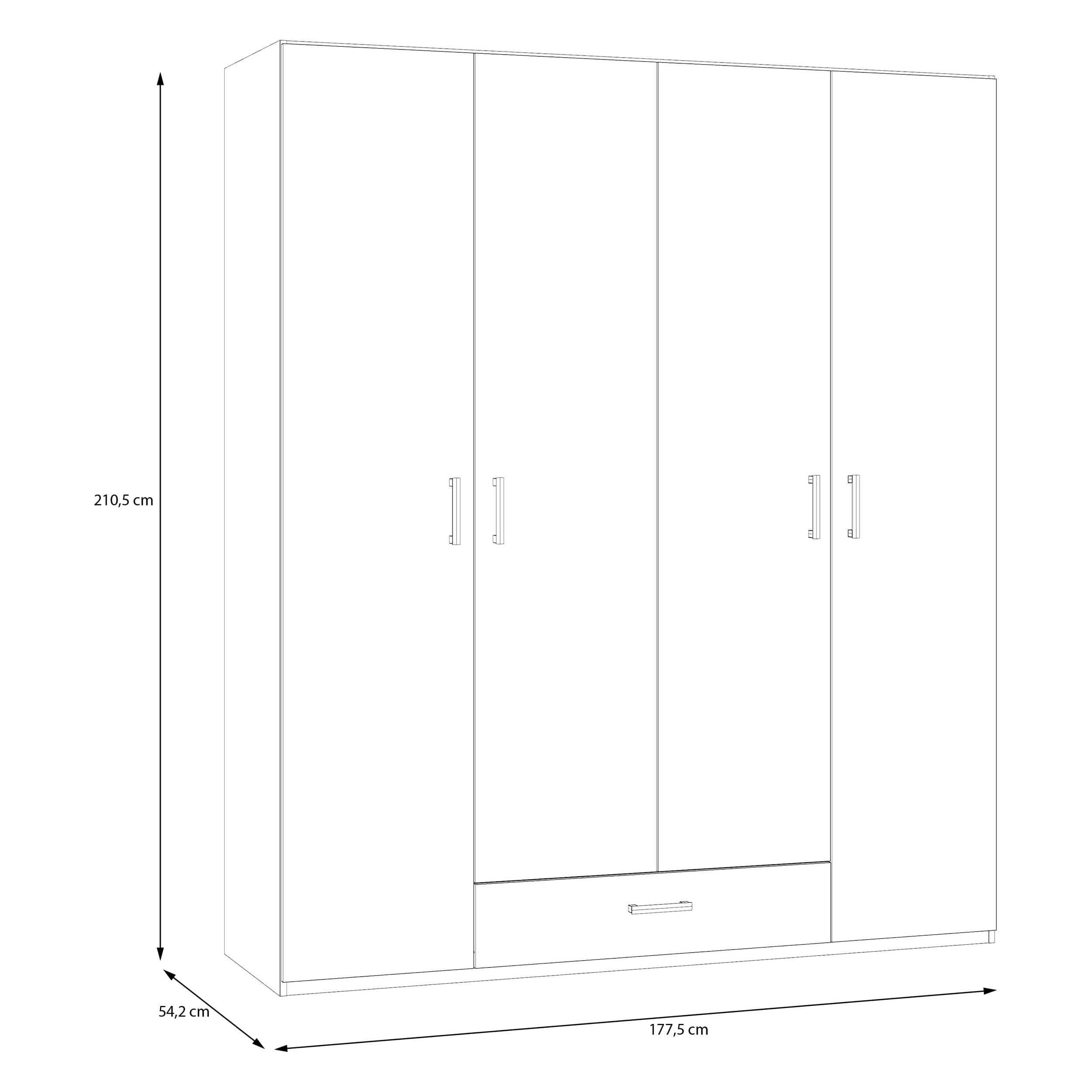 Forte ECONOBOX 2 Kleiderschrank 178, Moderner Schrank mit viel Stauraum, 4-türig, Holzwerkstoff, Weiß, 177,5 cm breit, 210,5 cm hoch, 54,2 cm tief