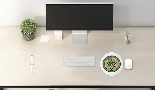 Miniatura 2 de Ambesonne Thistle Mouse Pad for Computers, Thistle Petal and Stems with Thorns in a Circular Border of Celtic Knot, Round Non-Slip Thick Rubber