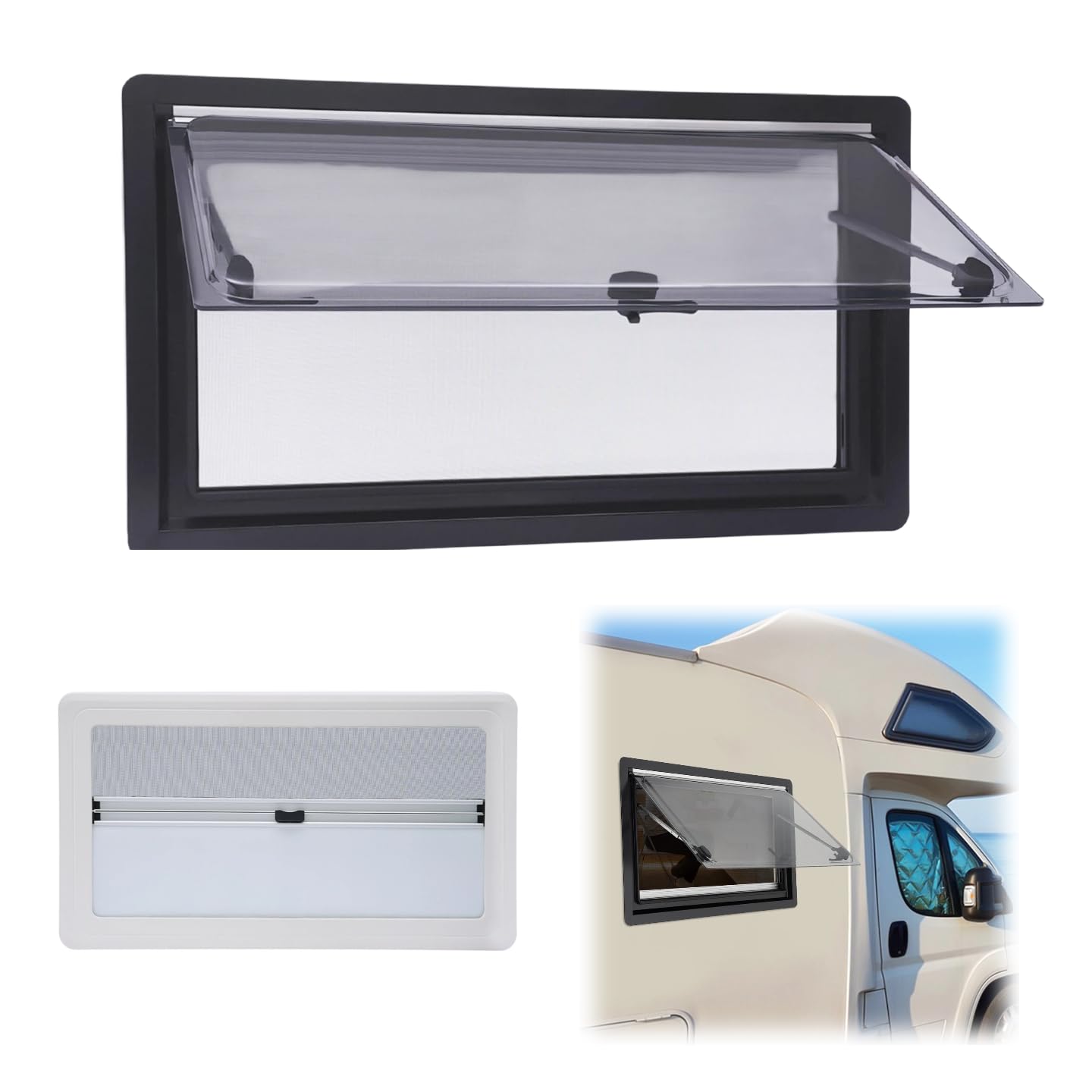 900x500mm Wohnmobilfenster, Wohnmobil Lüftungsfenster mit Sonnenschutz & Fliegengitter, Aluminium Ausstellfenster, Wohnwagen Campingbus Fenster Schiebefenster für RV Wohnwagen Van Camper