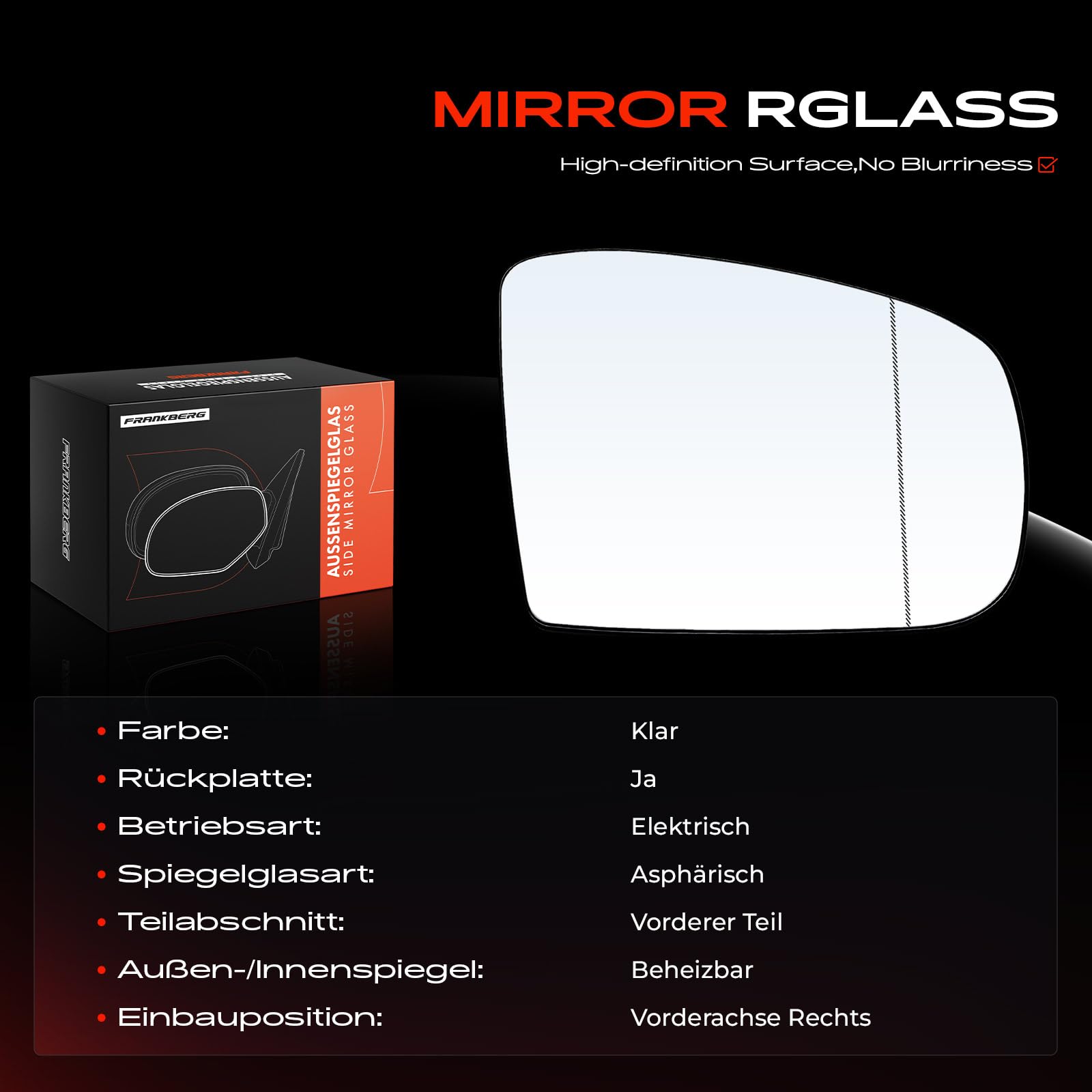 Frankberg Miroir, rétroviseur extérieur, verre de rétroviseur extérieur,