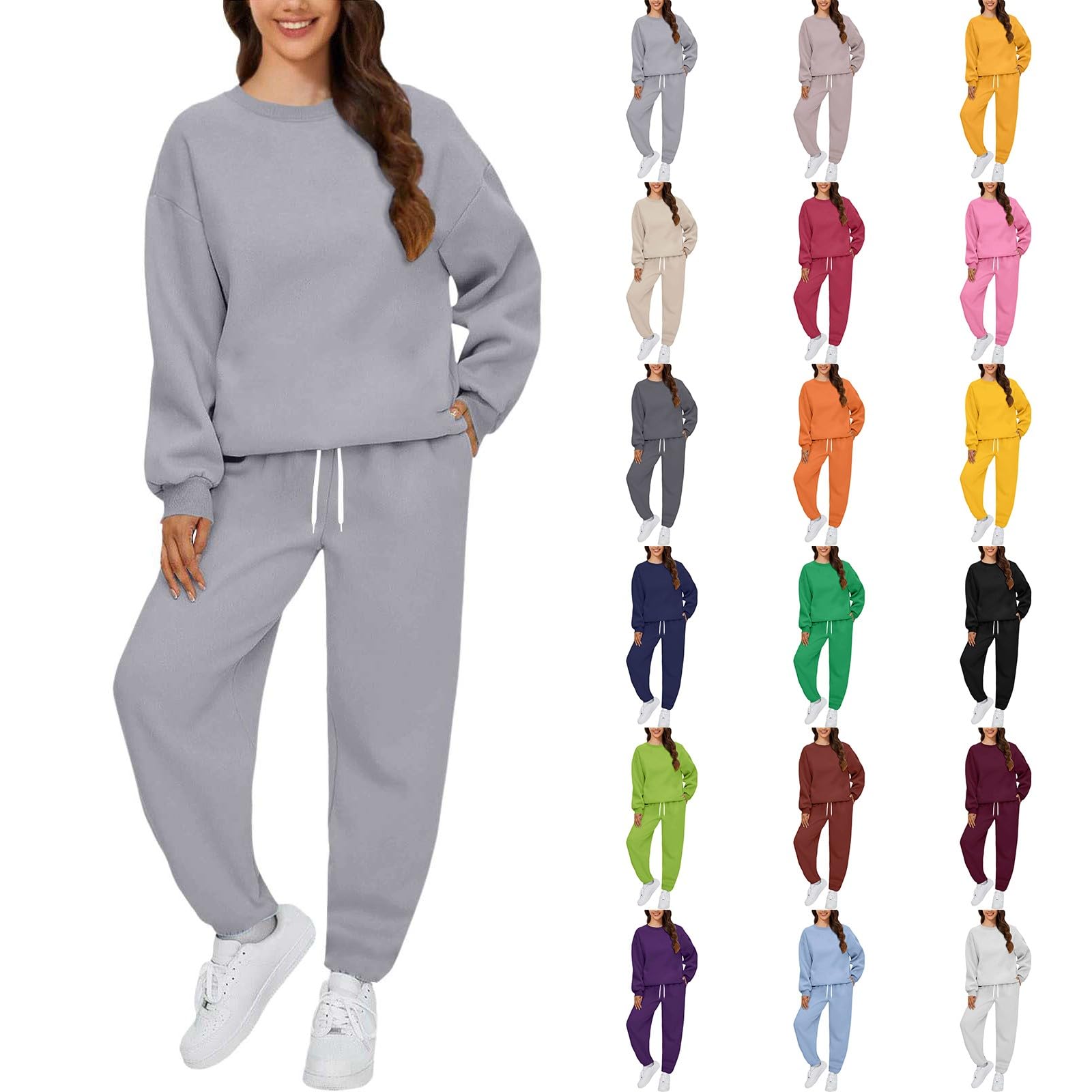 Chándal para mujer, holgado, traje deportivo para mujer, conjunto informal de 2 piezas, chándal deportivo, cuello redondo, sudadera y pantalones deportivos, traje de ocio cómodo, sudadera y pantalón