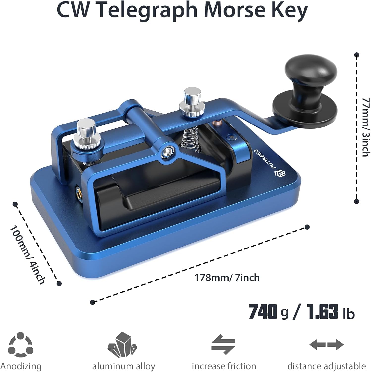 Mini CW Chiave Automatica Morse Send Telegram Doppia Paddle Morse Code Key Corpo in Lega di Alluminio (Blu)