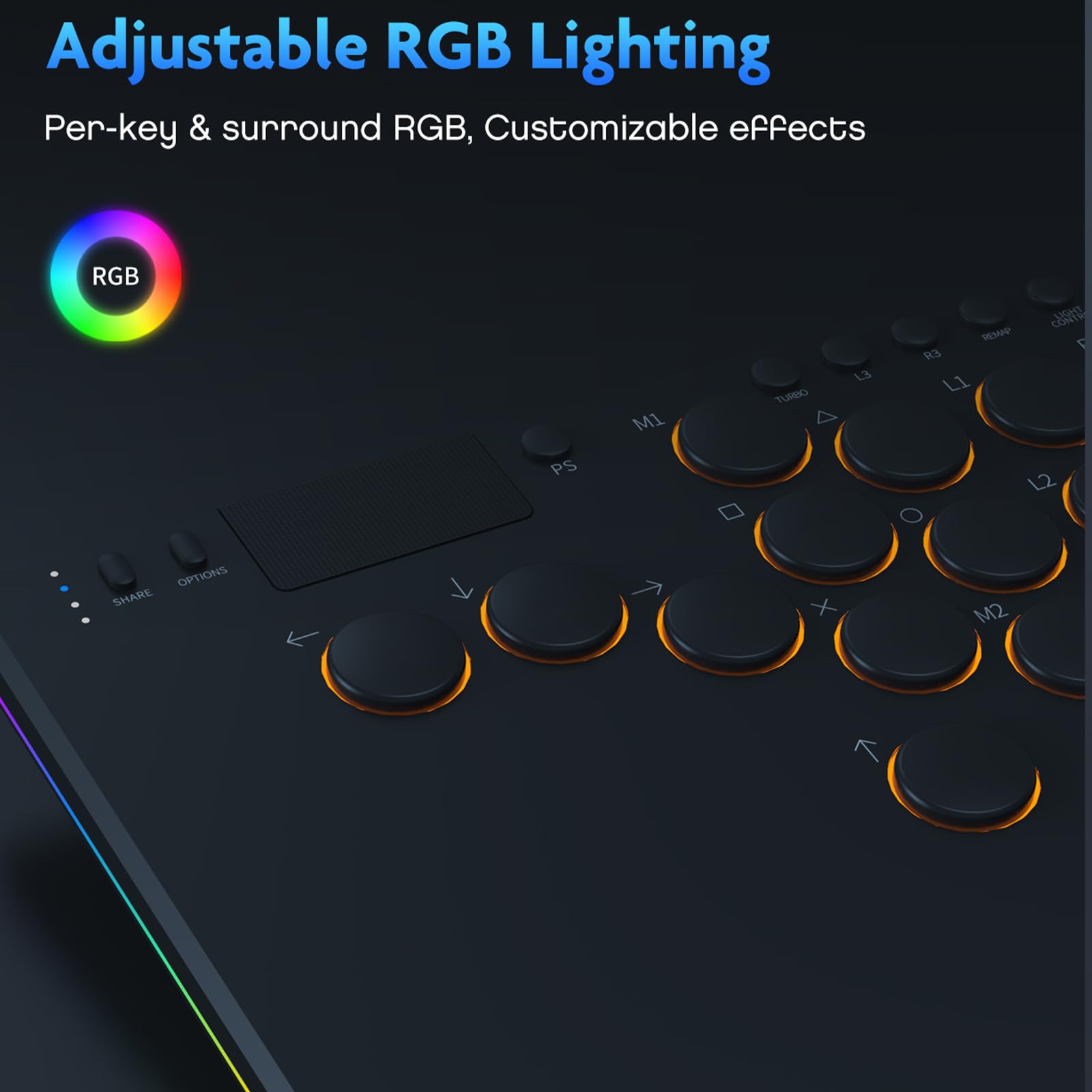Kexpery Controller Arcade senza Leva 14 Tasti RGB per Console PC Supporta Cambiamento a Caldo per Switch PS4