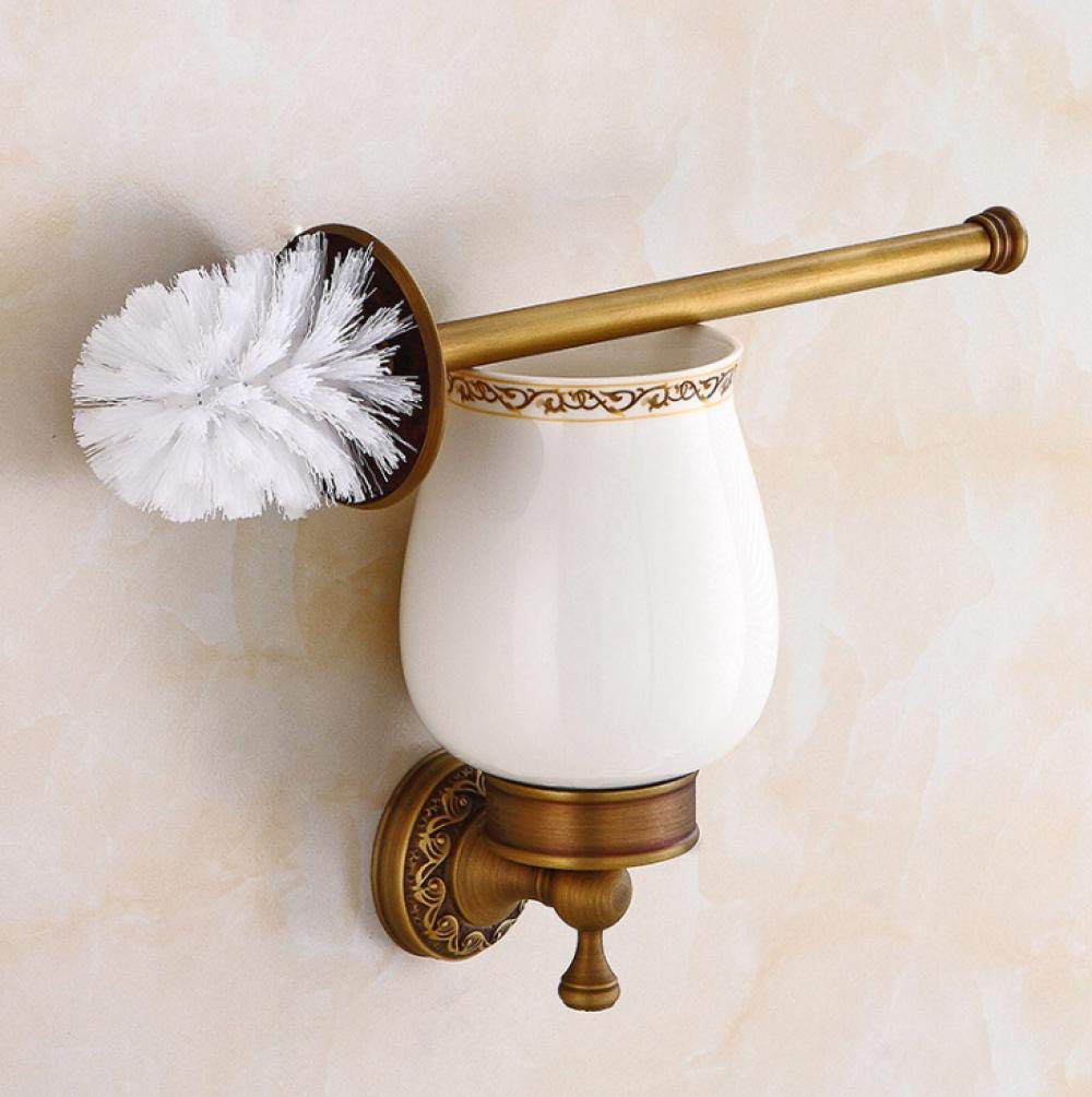 Szczotka do WC, ścienna Vintage Retro antyczny mosiądz Łazienka Szczotka do WC Zestaw świeczników Akcesoria łazienkowe Pojedynczy kubek ceramiczny