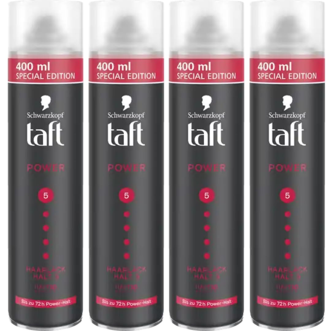 TAAF Haarspray starker Halt – Stärke 5, langanhaltend, ohne Rückstände | Aerosol Haarlack für Styling – Nettogewicht 400 ml, 4 ER