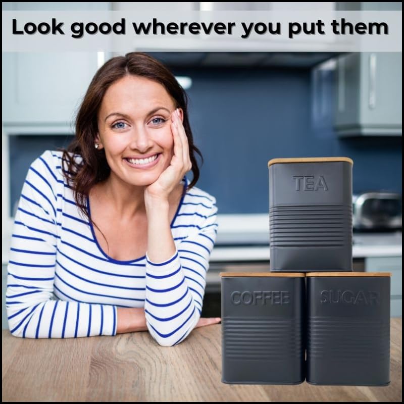 Evanmore Kitchen storage tins bread bin biscuit tin tea coffee sugar canisters pasta tin box (Tea, Coffee, Sugar Canisters) - Image 4