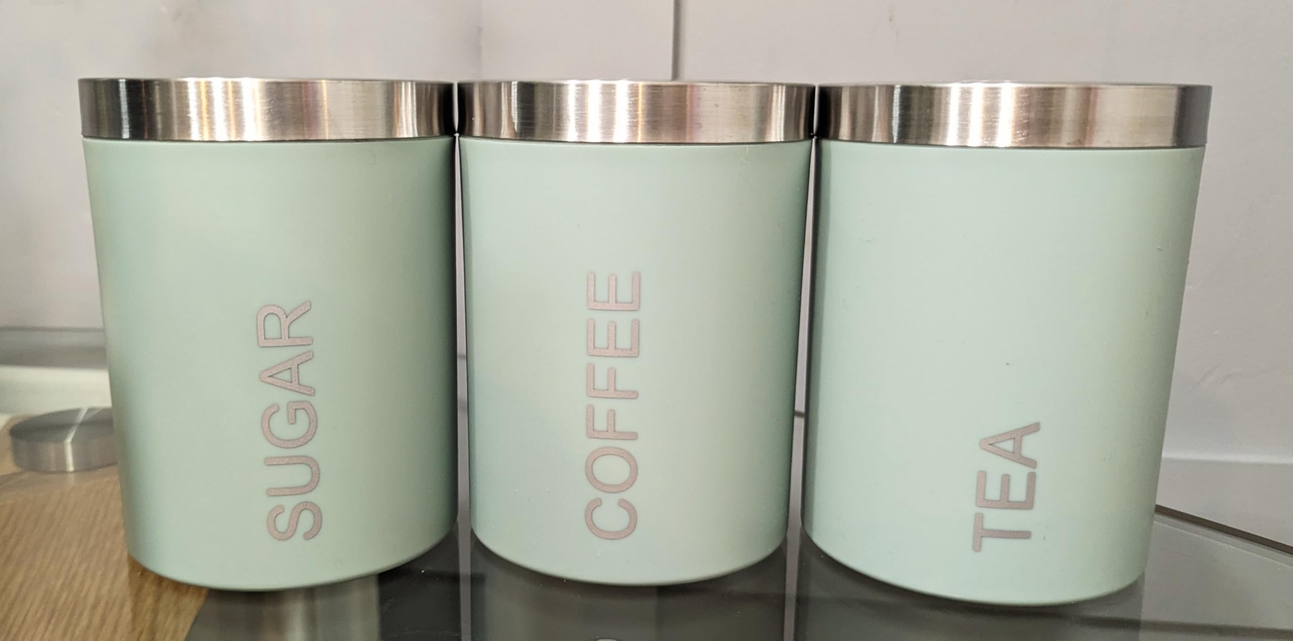 WiseAccordio® Set of 3 Sage Green Storage Jars | Polypropylene Canister |Tea Coffee Sugar Jar Kitchen Storage Set |