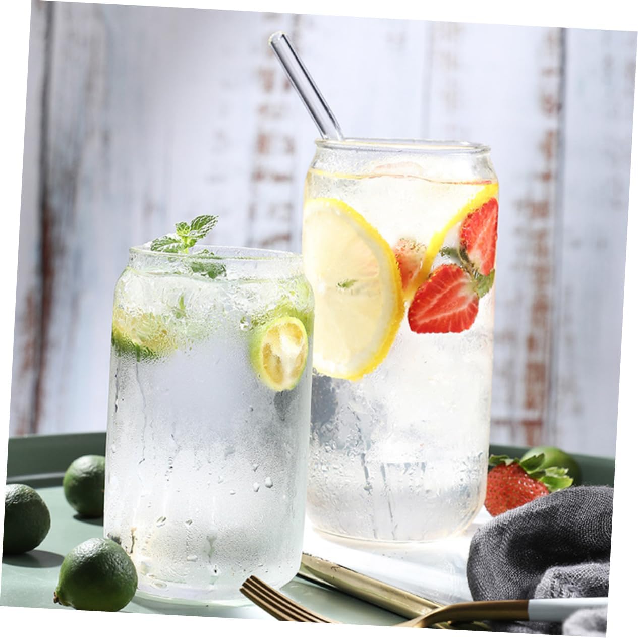 18oz Glass Can Water Cup Lid Cold Beverage Juice Cup for Home Outdoor and Parties Adorable Design for Milk Tea and Coffee